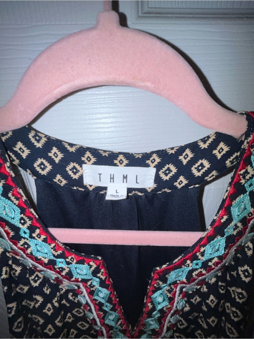 THML Navy Mini Dress with Teal and Red Embroidered Trim - Picture 7 of 9